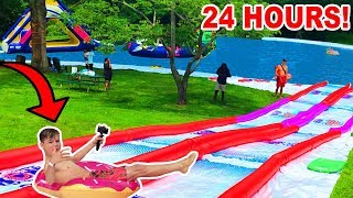 BIGGEST BACKYARD WATER PARK 24 HOUR CHALLENGE [upl. by Ias]