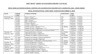 2023 WASSCE WAEC GCE TIMETABLE FOR PRIVATE CANDIDATES FIRST SERIES Download PDF [upl. by Feinstein]