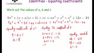 Equating Coefficients  Corbettmaths [upl. by Htiekal589]