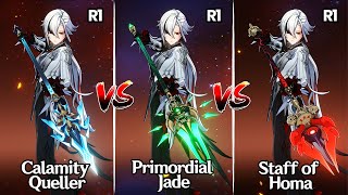 Arlecchino  Staff of Homa VS Jade Spear VS Calamity Queller  Which weapon is BEST Genshin Impact [upl. by Tomi]