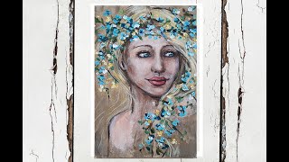 Painting Girl in a wreath of flowers  Acrylic painting  Step by Step  MariArtHome [upl. by Acinomed]