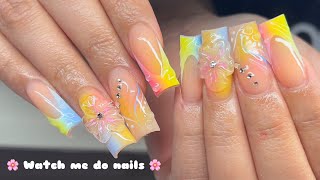 Trendy Summer Nail Art  Airbrush amp 3D Gel  Acrylic Nails Tutorial [upl. by Gasperoni]