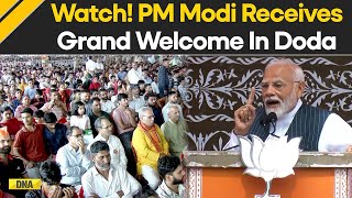 PM Modi Visits Jammu And Kashmir PM Modi Receives Rousing Welcome In Doda  Jammu Kashmir Election [upl. by Nais]