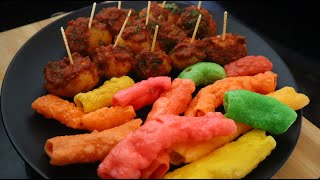 Kathiyawadi Bhoongada Bateti  Spicy Garlic Potato  Deep fried pipe fryums  Gujarati street food [upl. by Rosenblum]