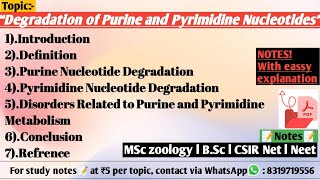 Degradation of Purine and Pyrimidine Nucleotides  Biochemistry [upl. by Dincolo]