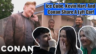 BRITISH FAMILY REACTS Ice Cube Kevin Hart And Conan Share A Lyft Car  CONAN on TBS [upl. by Tempa]