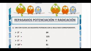 ACTIVIDAD DE POTENCIACIÓN Y RADICACIÓN potenciación radicación matematicas operacionesbasicas [upl. by Nalani]