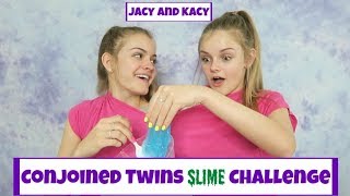 Conjoined Twins Slime Challenge  Making Slime with One Hand  Jacy and Kacy [upl. by Aivartal698]