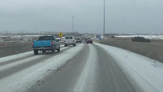 DFW winter storm Heavy sleet covers highway in north Fort Worth [upl. by Lede]