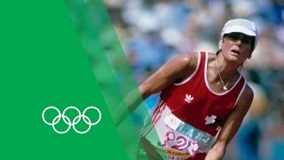 An Unforgettable Marathon Finish  Gabriela AndersenSchiess  Olympic Rewind [upl. by Nnylrebma]