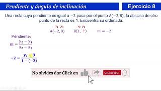 Una recta tiene m−2 y pasa por A−2 8 Encuentra la ordenada del otro punto si su abscisa es 1 [upl. by Dahl193]