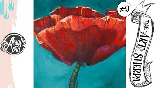 Easy Poppy flower loose step by step Acrylic April day 9  TheArtSherpa [upl. by Alika]