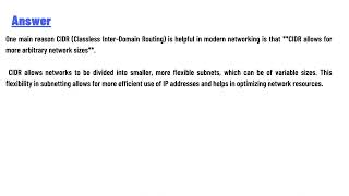 What is one main reason CIDR is helpful in modern networking [upl. by Ilamad]