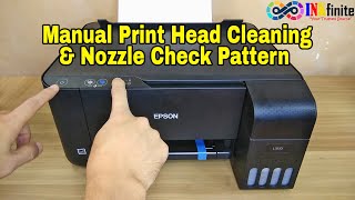 How to Perform Print Head Cleaning and Nozzle Check Pattern in Epson L3110 without using Computer [upl. by Ylak]