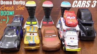 DISNEY CARS 3 Playsets Lightning McQueen Versus Jackson Storm 20 Racing Demolition Derby Playset [upl. by Nilkoorb819]