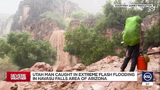 Utah man captures extreme flooding in Havasu Falls area of Arizona [upl. by Yllus]