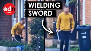 Hainault Stabbings Terrifying Footage Shows Man Wielding SWORD in Residential Area [upl. by Hareehahs]