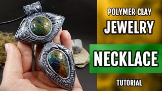 DIY Hollow Beads Necklace with Labradorite Gemstones Polymer Clay Jewelry VIDEO Tutorial [upl. by Herson720]