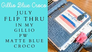 July Flip Through in my Gillio PW Matte Blue Croco Planner with Franklin Covey Compact Inserts [upl. by Zeuqram554]