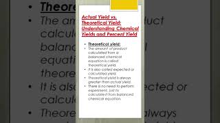 ACTUAL YIELD VS THEORETICAL YIELD UNDERSTANDING CHEMICAL YIELDS AND PERCENT YIELD chemistryyields [upl. by Ahsienyt]