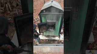 Cleaning out the wood boiler woodboiler woodstove homeheating [upl. by Heidy]