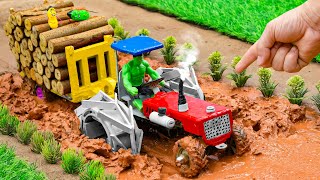 diy mini tractor dengerous stuck in mud with full trolley wood science project [upl. by Coumas]