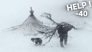 EXTREME 40° Solo Camping 4 Days  Snowstorm amp Solo Hot Tent Winter Camping in Snow Storm ASMR [upl. by Smada776]