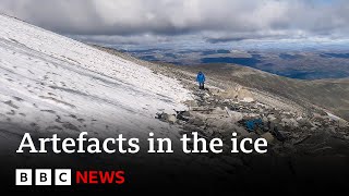 Melting ice reveals hidden Viking artefacts  BBC News [upl. by Nnaynaffit]