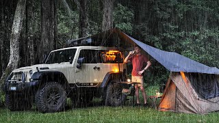 SOLO Camping in the RAIN  RELAX SLEEP and Eat in the JUNGLE  Rain ASMR [upl. by Otsugua]