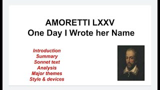 Amoretti LXXV  One day I wrote her name upon the strand  Sonnet 75 by Edmund Spenser [upl. by Albion]