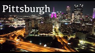 Pittsburgh skyline at night by drone  24015d [upl. by Wendye]