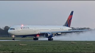 4K VERY RARE Delta B767400 N830MH Landing and Takeoff at Groningen Airport Eelde [upl. by Hermie529]