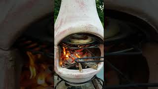 Using my Handmade Clay Chimenea as a garden pizza oven [upl. by Adnama522]