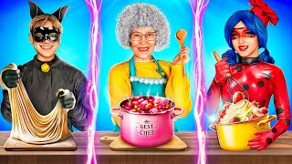 Grandma VS Ladybug VS Cat Noir Cooking Challenge Kitchen Hacks [upl. by Esirrehc]