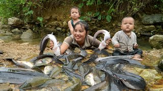 How to catch giant fish on a rainy day with your children and bring them to the market to sell [upl. by Aremmat]