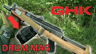 Gas Blowback GHK AK Drum Magazine Gameplay Airsoft [upl. by Yztim]