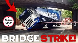 UNBELIEVABLE UK LORRY DRIVERS  Lorry Bridge Strike Big Lorry Gets Stuck Scary Lorry Crash 29 [upl. by Yniar]