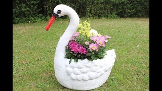 DIY Wunderschöner SchwanenBlumentopf für den GartenBeautiful swan flower pot for the garden [upl. by Kenlee]