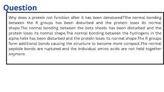 Why does a protein not function after it has been denatured [upl. by Mikal]