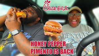 ChickfilAs NEW Honey Pepper Pimento Chicken Sandwich Review [upl. by Aztiraj]