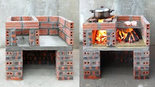 Build a 2in1 outdoor wood stove with brick  cement \ DIY wood stove [upl. by Letizia]