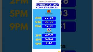 Lotto Result September 6 2024 2pm 5pm 9pm  2D 3D LOTTO RESULTS PCSO Lotto lottoresults [upl. by Isnan]