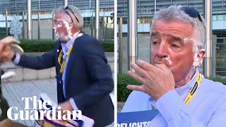 Its delicious Ryanair boss hit with cream cake in climate protest [upl. by Puklich]