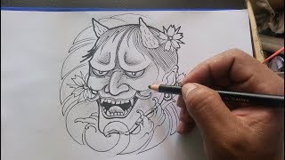 How to draw a hannya maskdrawing hannya tattoo [upl. by Parrisch998]