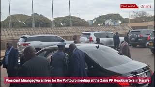 President Mnangagwa arrives for the Politburo meeting at the Zanu PF Headquarters in Harare [upl. by Phylys]