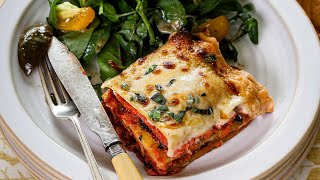 Sustainable salmon lasagna with tomato sauce and capers [upl. by Ojadnama]