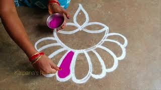 Diwali special 5 flowers velakku padi kollam pandaga design muggulu easy rangoli [upl. by Chadburn]