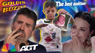 طفل فلسطيني يحصل على الجرس الذهبي بعرض مذهل جعلهم يبكون في برنامج Americas Got Talent [upl. by Farmelo]