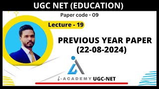 Lecture19  UGCNET  Education  PYQ  22082024  Hindi English  iAcademy UGCNET [upl. by Obocaj]