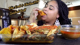 Blue Crab amp Chicken Seafood Boil Mukbang  Ts Butter Sauce [upl. by Innej]